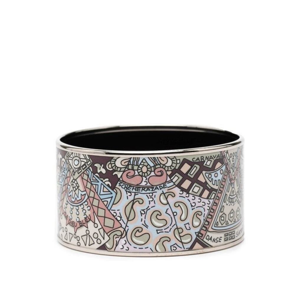 Hermes Email TGM Enamel Bangle Silver Multicolor